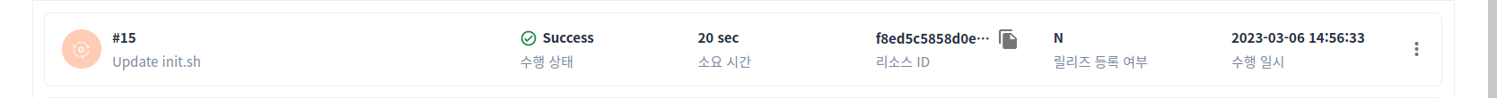 bookinfo - productpage 빌드 목록 - 행 데이터
