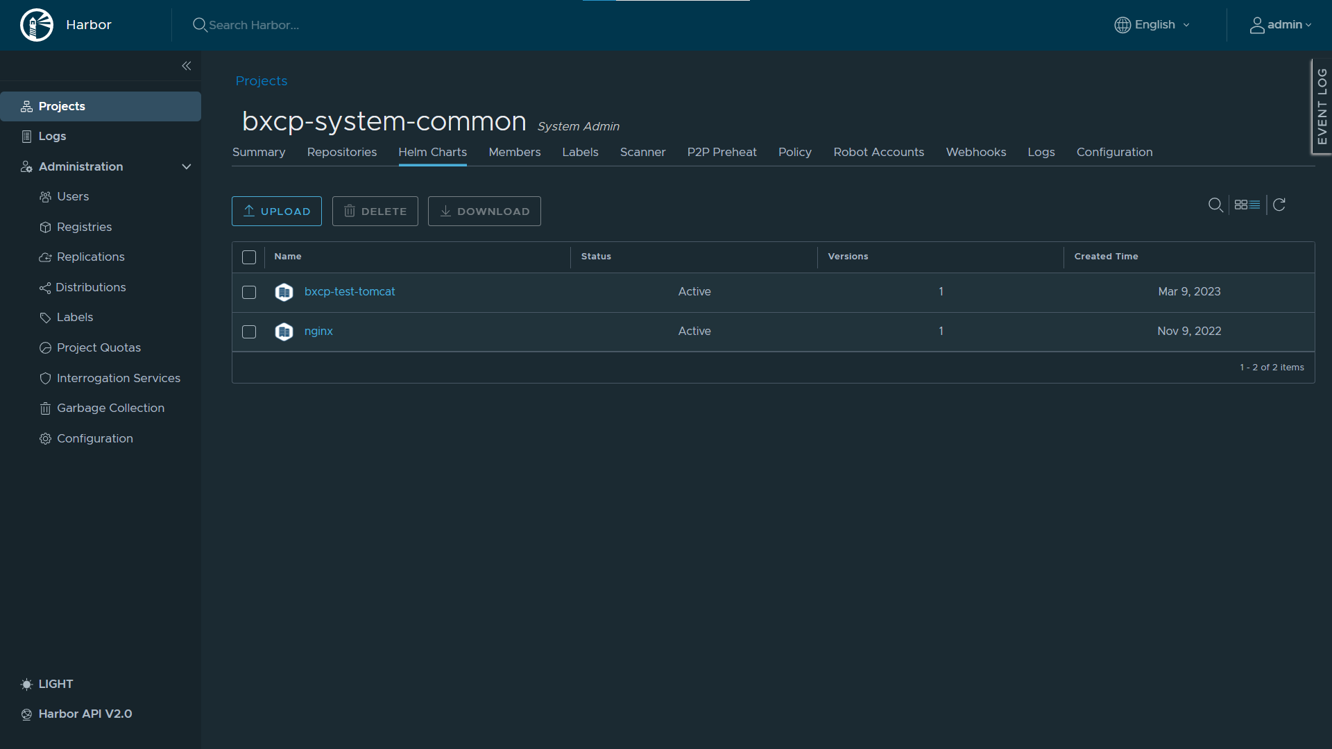 Harbor 레지스트리 - bxcp-system-common 프로젝트